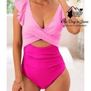 B2Prity Plus Size Ruffle Cross Front Cut Out One Piece Swimsuit Size 2XL